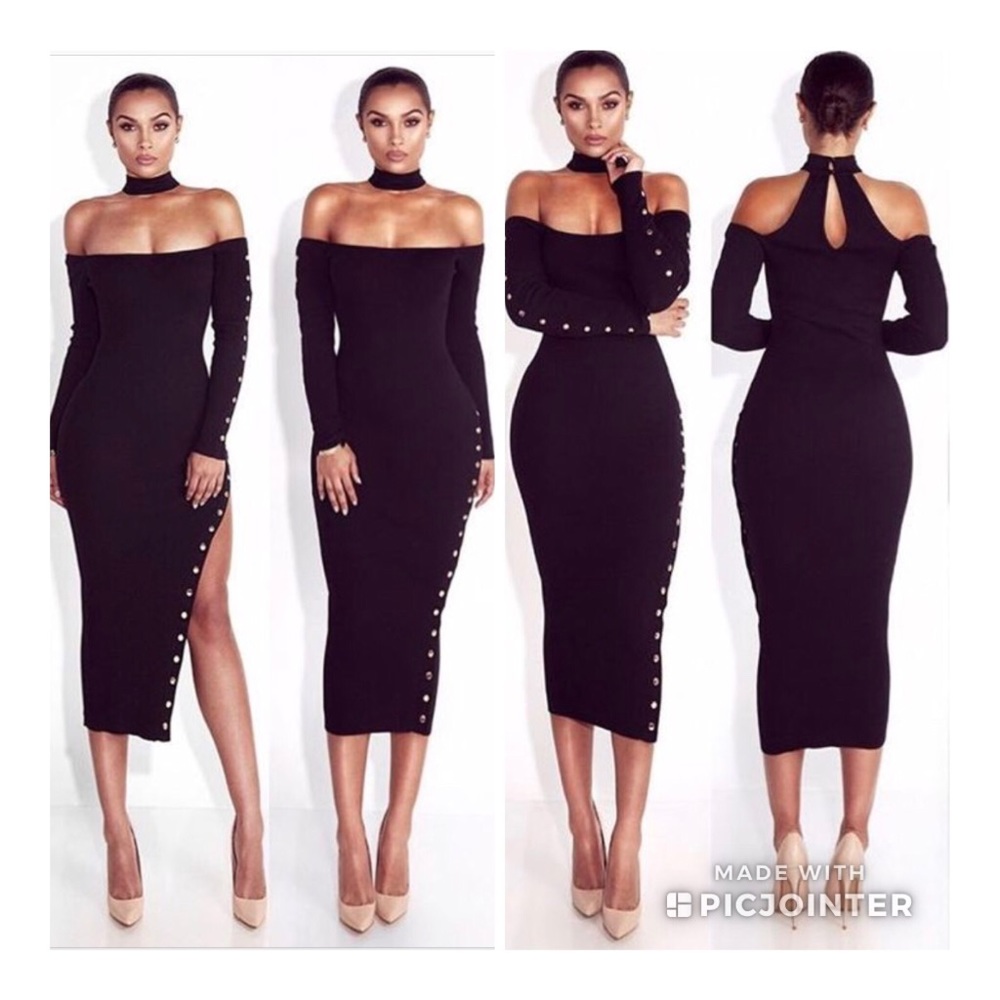 Off Shoulder Choker Dress Snap Side detail S NWT